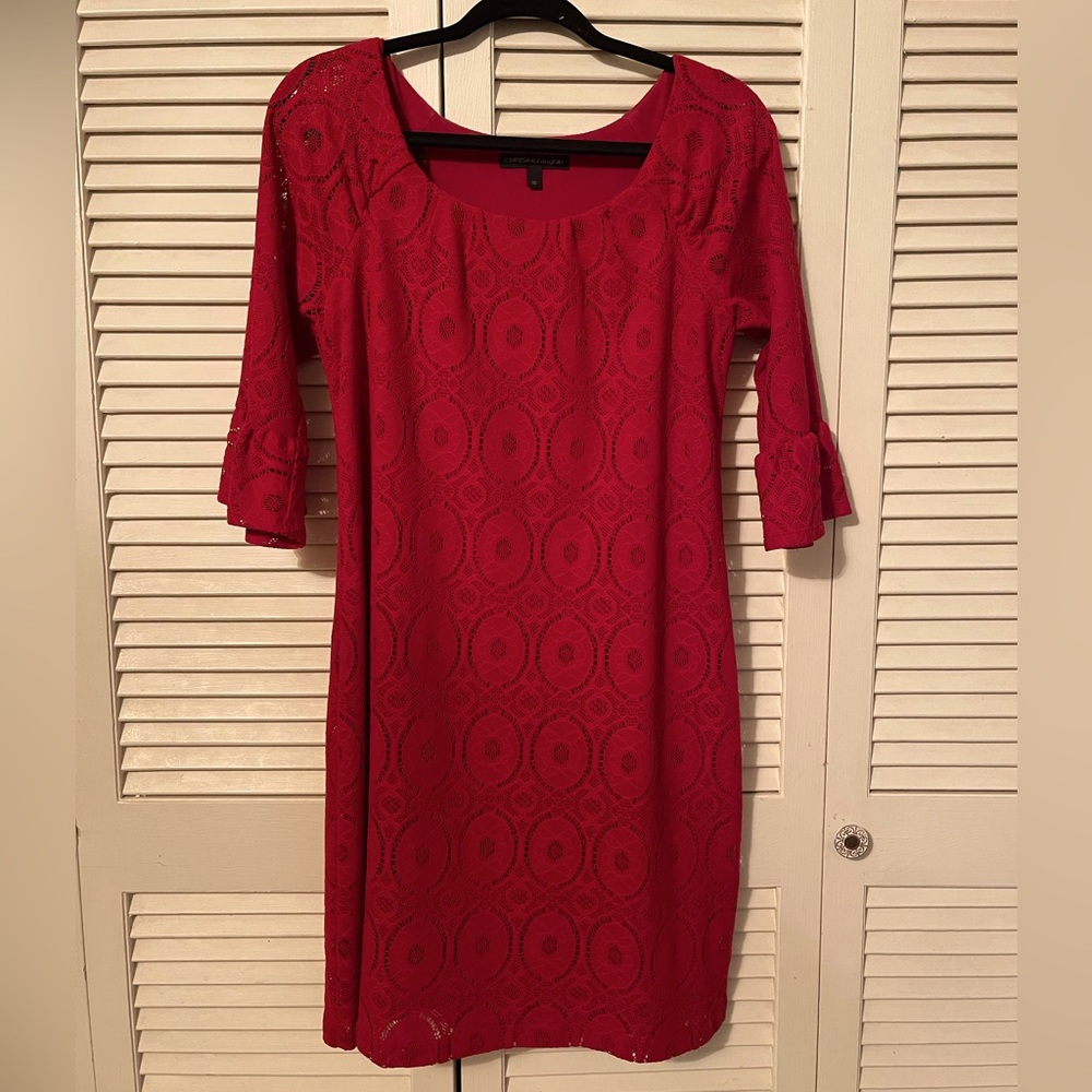 Red lace dress, fully lined, size 12, Chris McLaughlin brand, perfect condition